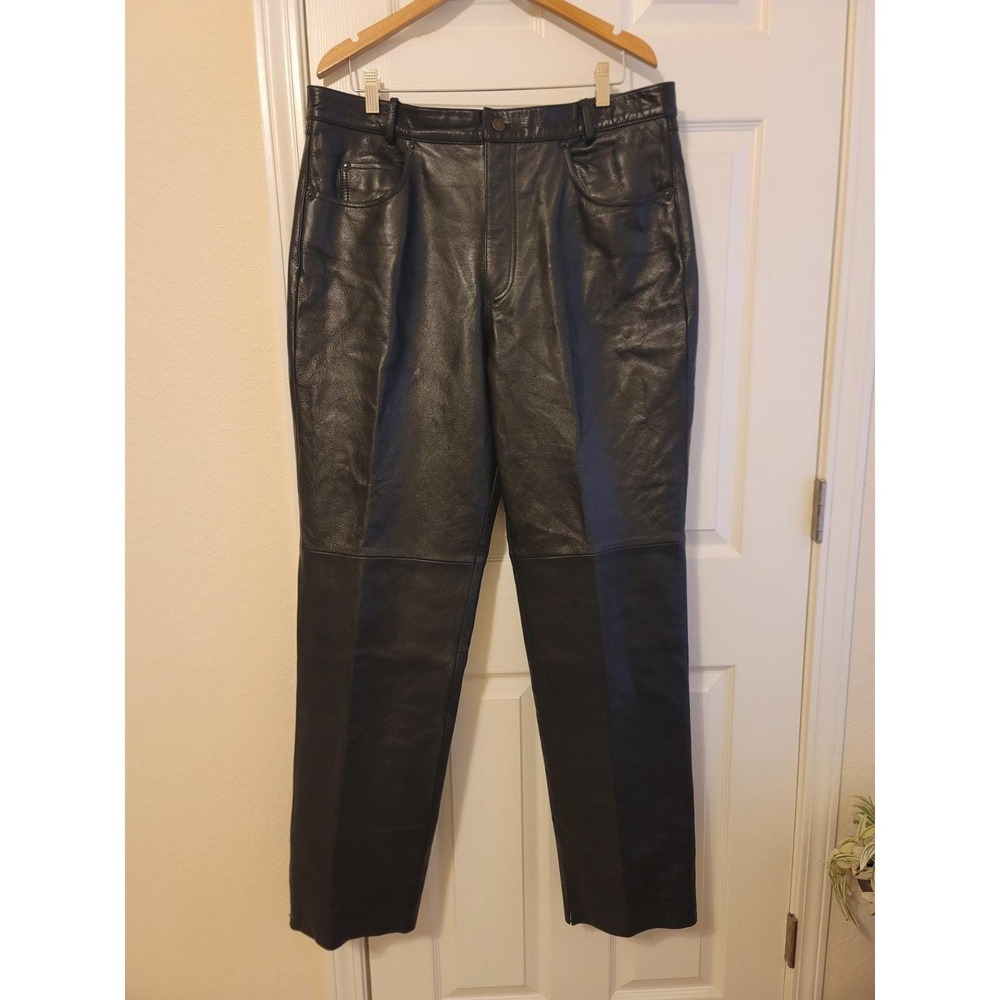 Vintage First Leather Pants Womens 40 Black Straight Ankle Zip 38x32